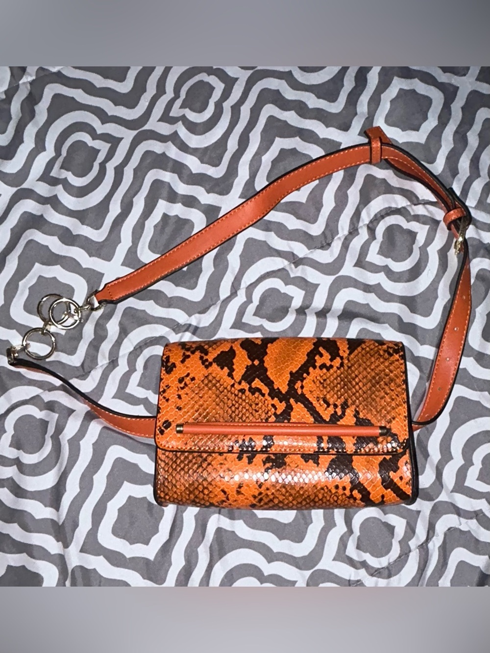 Orange Snake-Print Crossbody/Belt Bag